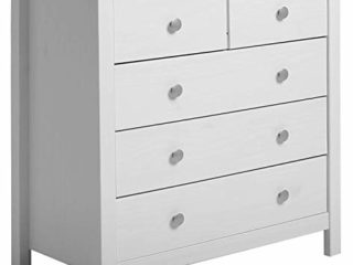 VS Venta-stock Comoda de Noche de 5 cajones en Blanco, Madera Maciza, guías metálicas