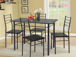 VS Venta-stock Conjunto Mesa y 4 sillas Comedor Lima Negro/Gris, Mesa 110 cm x 70 cm x 76 cm, Estructura metálica
