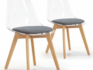 VS Venta-stock Set de 2 sillas Comedor Bruno Transparentes con cojín en el Asiento, certificada por la SGS, 54 cm (Ancho) x 49 cm (Profundo) x 84 cm (Alto)