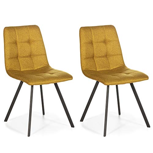 VS Venta-stock Set de 2 sillas Comedor Mila tapizadas Mostaza, certificada por la SGS, 58 cm (Ancho) x 45 cm (Profundo) x 86 cm (Alto)