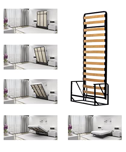 Wallbedking Cama De Matrimonio Abatible Vertical 90 x 190 cm (Cama Estilo Murphy Bed, Cama Plegable, Sofá Cama, Mueble Cama culta).