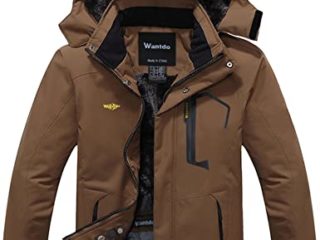 Wantdo Abrigo Snowboard para Exteriores Chaqueta de Esquí Impermeable Montaña Chaqueta Aislada con Vellón Cálida Invierno Chaqueta de Nieve con Capucha para Hombre Marrón Large