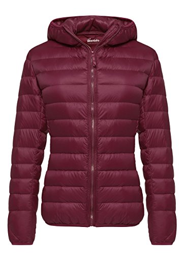 Wantdo Chaqueta de Pluma Ultra Ligero Chaqueta de Plumón Ajustada de Moda Abrigo Acolchado Cremallera Slim fit Cazadora de Pluma Delgada Exterior Mujer Rojo Vino X-Small