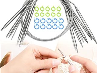 WANTOUTH 8pcs Agujas Circulares para Tejer Agujas Redondas para Tejer 2/3/4/4.5/5/6/7/8mm Tejido Circular a Dos Agujas Metal Set Agujas Circulares con 20Marcadores Punto Tejer para Calcetines Sombrero