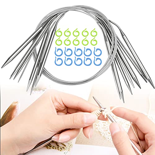 WANTOUTH 8pcs Agujas Circulares para Tejer Agujas Redondas para Tejer 2/3/4/4.5/5/6/7/8mm Tejido Circular a Dos Agujas Metal Set Agujas Circulares con 20Marcadores Punto Tejer para Calcetines Sombrero