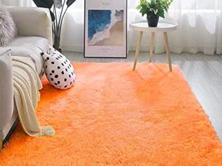 warmsile Alfombra Salón, Terciopelo Súper Suave Alfombra Salon Grande, Alfombra Pelo Largo De Habitacion Dormitorio Salon Comedor, Lavable Antideslizante Alfombras Pelo Interior,Naranja,60 x 110 cm