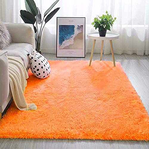 warmsile Alfombra Salón, Terciopelo Súper Suave Alfombra Salon Grande, Alfombra Pelo Largo De Habitacion Dormitorio Salon Comedor, Lavable Antideslizante Alfombras Pelo Interior,Naranja,60 x 110 cm