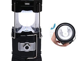 WasonD LED Lanterne Camping Portable avec Lampe Torche - Énergie Solaire et Recharge USB Lampe avec Batterie Intégrée de 1800mAh - Lumière d'extérieur pour Randonnée, Voiture, Urgence