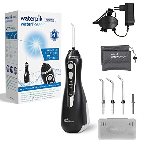 Waterpik WP-562UK Irrigador Inalámbrico Avanzado con 3 Posiciones de Control del Agua a Presión con Batería Recargable, Eliminación de Placa Dental Ideal para Viajar y para Baños Pequeños, Negro