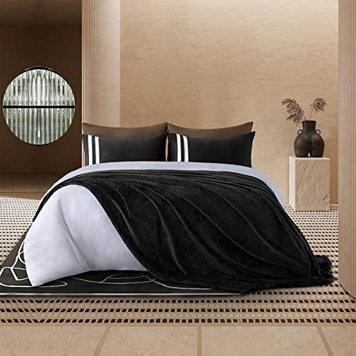 WAVVE Manta Extra Grande para Cama 180, Manta Franela Reversible para Sofá 230x270 cm, Sobrecama Suave, Cálida, Transpirable (270x230 cm, Negro)