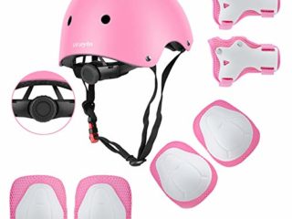 Wayin Conjuntos de Patinajes Niños Protecciones Patines Infantiles con Casco Ajustables Rodilleras y Coderas para Skate Bicicleta Monopatín Deporte(Rosa)