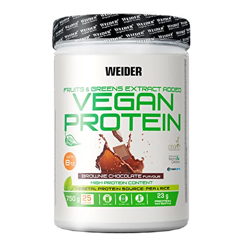Weider-Vegan Protein- Proteína 100% vegetal de guisantes (PISANE) y arroz. Sin gluten. Sin lactosa. Sin aceite de palma (750 g). Sabor Chocolate