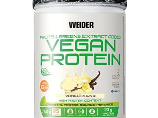 Weider Vegan Protein, Sabor, Proteína 100% Vegetal de Guisantes (Pisane) y Arroz, Sin Gluten, Sin Lactosa, Sin Aceite de Palma, Blanco Vainilla, 750 Gramos
