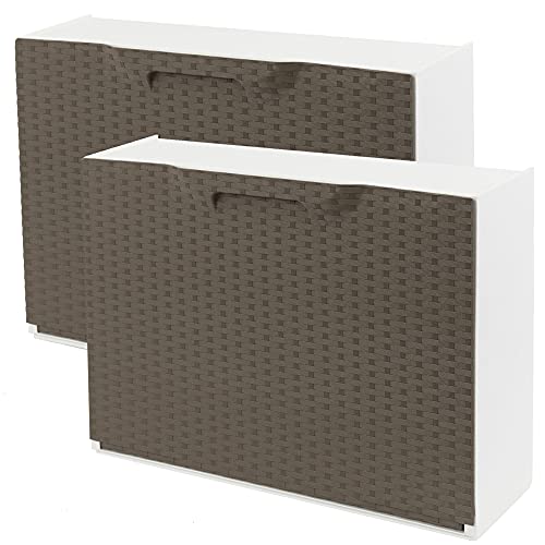 WELLHOME Pack de 2 zapateros en Polipropileno Color Marron Acabado Rattan, 40,1x51x17,3 cms. c/u