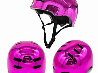 WeLLIFE Casco para niños y niñas, tamaño ajustable, color rosa brillante RGX apto para patinete, bicicleta, patinaje en línea, rollerblade, seguridad ideal para múltiples puertos, ligero y seguro