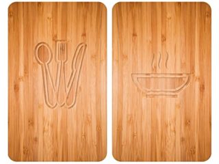 WENKO - Placas Cobertoras de Vidrio Universales Lunch, Tapa de Placa Calefactora y Tabla de Cortar para Todo Tipo de Estufas, Vidrio Endurecido, 30 x 52 cm, Multicolor