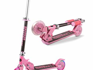 WeSkate Patinete 2 Led Ruedas para 3 a 12 Años Patinete Ajustable, Diseño Plegable, Manillar Ajustable, Carga Máxima de 110lbs (Rosa 1)