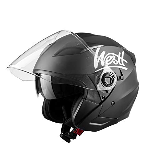 WESTT Casco de Moto Jet I Casco de Scooter con Doble Visera I Casco Jet para Hombre y Mujer I Casco de ciclomotor Transpirable I Casco de Moto Resistente a los Impactos I Certificado ECE