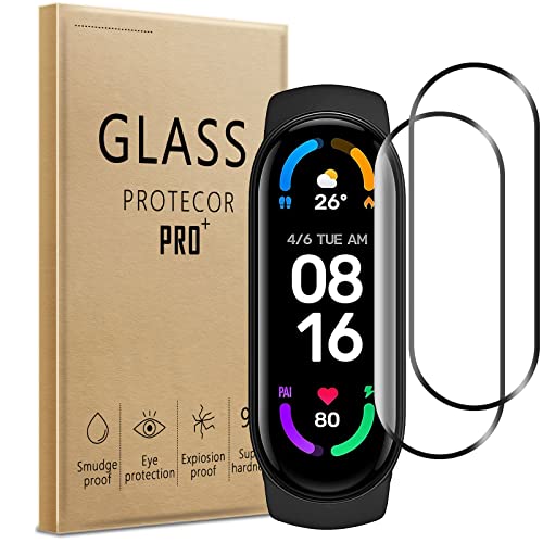 WFTE [2-Pack Protector de Pantalla para Xiaomi Mi Band 6,Cobertura máxima,9H Dureza,Huellas Dactilares Libre,Sin Burbujas,Cristal Templado Protector de Pantalla Xiaomi Mi Smart Band 6 NFC(Black)
