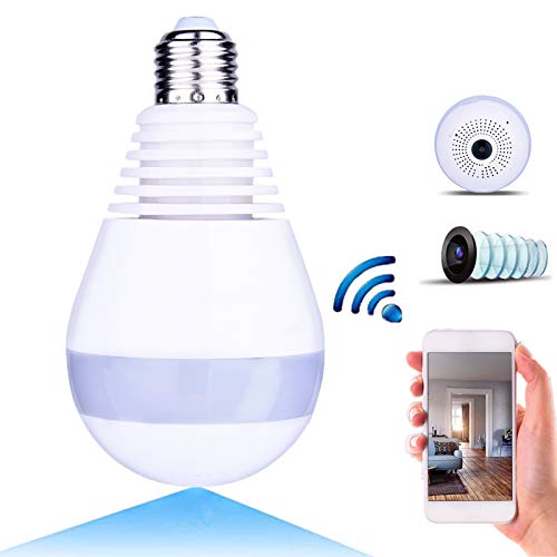 WiFi 1080p Espía Cámara, Cámara de IP Panorámica Inalámbrico HD 360 Grados Fisheye Sistema de Vigilancia de Cámaras de Seguridad para el Hogar, Cámara Domo IP con Remota Monitor
