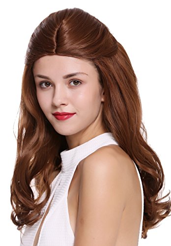 WIG ME UP- SA086-M30H peluca de mujer cosplay pelo largo ondulado parcialmente recogido con coleta raya en medio color castaño rojizo