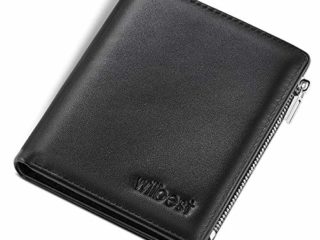 wilbest® Cartera Hombre Cuero, Cartera con Bloqueador RFID de Gran Capacidad 15 Bolsas en Total, Billeteras Hombre de Piel con Bolsas con Cremallera, Cartera con Ventana para Hombre como Regalo, Negra