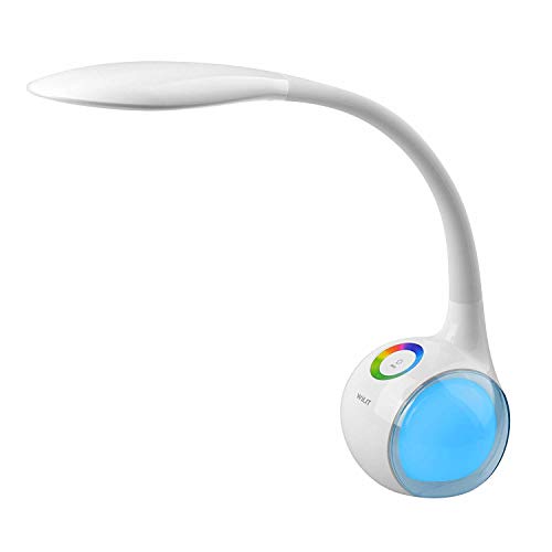 WILIT T3 Lampara LED Escritorio Infantil, Luz Flexo Led Escritorio Niños para Estudiar Lectura con Luz Nocturna de Color, Lámpara de Mesa Tactil 3 Niveles de Brillo, Blanco