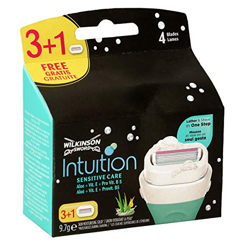 Wilkinson Sword Intuition Sensitive - Pack de 3 + 1 Recambios de Cuchillas Autoadaptables de 4 Hojas para Mujer , Kit de Depilación Femenina
