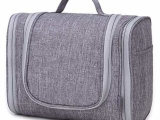 Wind Took Neceser Viaje Mujer Bolsa de Aseo para Mujer con Colgar Neceser Mujer Grande Impermeable Bolso Organizador Accesorios 24x5x19CM Gris Plata