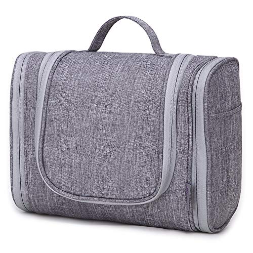 Wind Took Neceser Viaje Mujer Bolsa de Aseo para Mujer con Colgar Neceser Mujer Grande Impermeable Bolso Organizador Accesorios 24x5x19CM Gris Plata