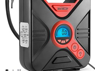 WindGallop Portatil Compresor Aire Coche 12V Inflador Ruedas Coche Mini Compresor de Aire Pequeños, Hinchador Electrico Bicicleta Inflador Neumáticos Bomba Aire Coche con Manómetro, Luz LED (Rojo)