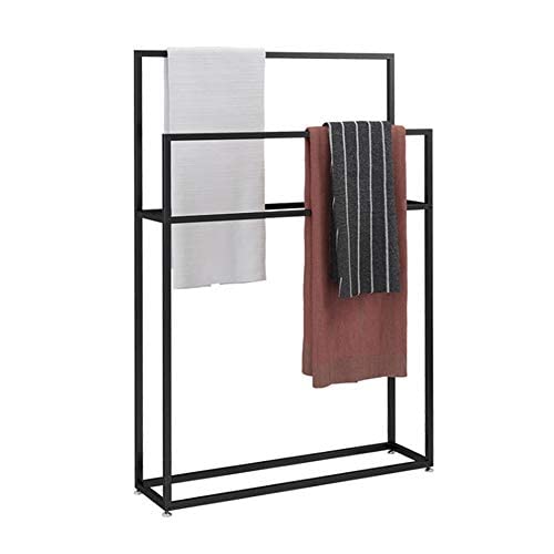 Wing Toallero de pie Negro Metal Toalleros repisa para baño con 2 Barras, Elegante baño toallero en Estilo Moderno, H 110cm,65×20×110cm(L×W×H)