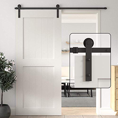 WINSOON 150CM Puerta Sencilla Puerta Granero Corredera Armario de garaje Acero al carbono madera Puerta corredera de granero Kit de hardware Cojinete pesado - Forma de I - (puerta no incluida)