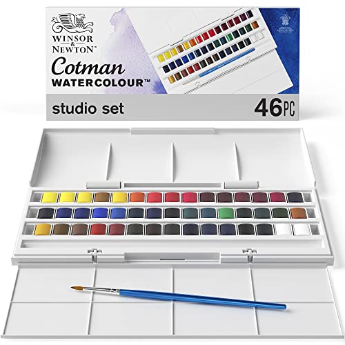 Winsor & Newton acuarela Cotman - Set de 45 medio godets de acuarela, colores surtidos