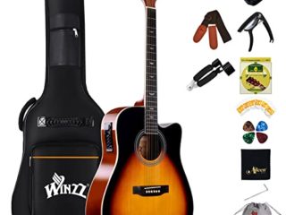 Winzz 4/4 Guitarra Electroacústica para Adultos, Guitarra Principiante Folk con Accesorios Completos(41 Pulgadas, Sunburst Brillante)