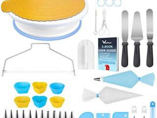 WisFox Decoración de Pasteles, Torta Giratoria, 103 Piezas Decoración Kit, Plato Giratorio para Pasteles para Principiantes y Amantes de Pasteles
