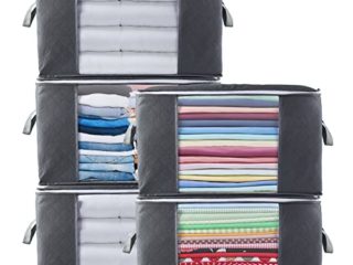 Withosent Cajas Almacenaje Ropa 5 Piezas 90L, Bolsa de Almacenamiento de Ropa con Mango Reforzado, Organizador de Canape Transpirable con Cremallera Robusta Bolsas para Guardar Ropa, Edredones, Mantas