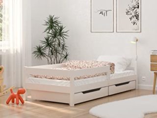 WNM Group Cama Individual Infantil Miki, con cajones, 4 Colores, Muchos tamaños Diferentes, Madera Maciza + Panel de Madera, 180x90 cm, Blanco