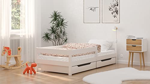 WNM Group Cama Individual Infantil Miki, con cajones, 4 Colores, Muchos tamaños Diferentes, Madera Maciza + Panel de Madera, 180x90 cm, Blanco