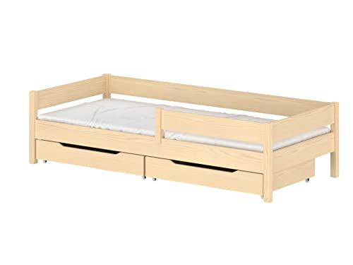 WNM Group Cama Individual Infantil Miki, con cajones, 4 Colores, Muchos tamaños Diferentes, Madera Maciza + Panel de Madera, 180x90 cm, Roble Blanqueado