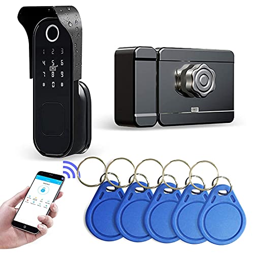 Wolf Guard TT01 - Cerradura inteligente a prueba de lluvia, WiFi para puerta 5 en 1 con contraseña de huellas dactilares, compatible con Alexa y Google Assistant para seguridad de puertas