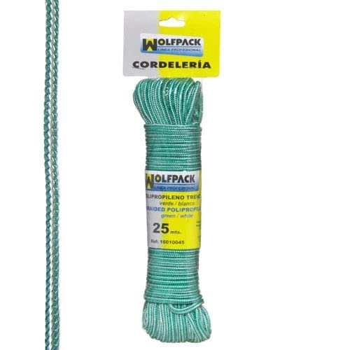 Wolfpack Linea Profesional 16010045 Cuerda Trenzada Polipropileno Blanca/Verde (Madeja 25 m, Multicolor