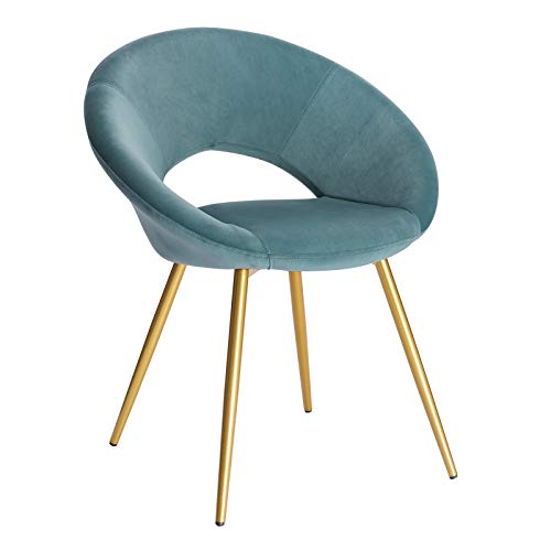 WOLTU 1x Sillas Cocina Silla Tapizada en Terciopelo Silla N¨®rdica Vintage Silla Salon Silla Metal Taburete de Oficina Sillas Comedor Silla Respaldo Turquesa BH230ts-1