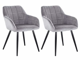 WOLTU 2 x Sillas de Comedor Nordicas Estilo Vintage Juego de 2, Silla de Cocina Silla Tapizada con Reposabrazos Tapizadas en Terciopelo, Estructura de Metal, Gris BH93gr-2
