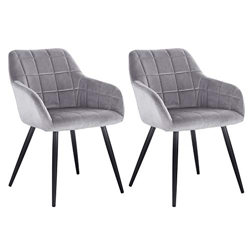 WOLTU 2 x Sillas de Comedor Nordicas Estilo Vintage Juego de 2, Silla de Cocina Silla Tapizada con Reposabrazos Tapizadas en Terciopelo, Estructura de Metal, Gris BH93gr-2