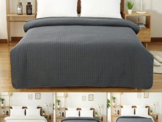 WOLTU Colcha para Cama Colcha Manta Multiuso Edredón de Patchwork, diseño Reversible a Cuadros, edredón Acolchado y Cama Doble 220x240cm Gris Oscuro BWP5004gr2
