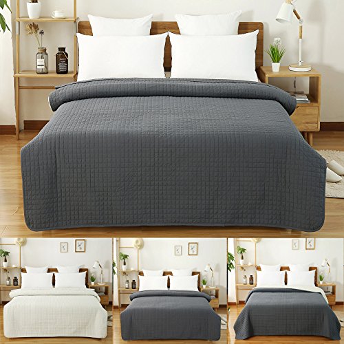 WOLTU Colcha para Cama Colcha Manta Multiuso Edredón de Patchwork, diseño Reversible a Cuadros, edredón Acolchado y Cama Doble 220x240cm Gris Oscuro BWP5004gr2
