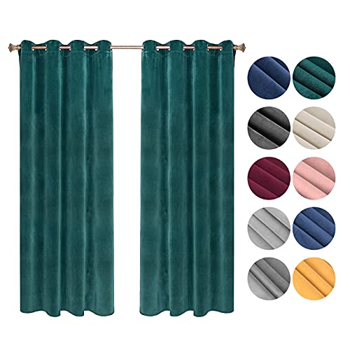 WOLTU Cortinas Opacas Terciopelo Aislantes 2 Piezas 140 x 245 cm Cortina Moderna Térmica con 8 Ojales para Salon Habitacion Dormitorio Verde Oscuro VH6067dgn-2