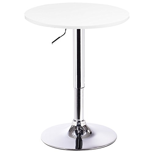 WOLTU Mesa de Bar, Regulable en Altura, 360 Grados Giratorio, Hecho de MDF, Redonda para Cocina, Bar, Blanco Redondo BT02ws
