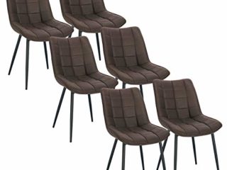 WOLTU Pack de 6 Sillas de Comedor Asiento de Tela Dining Chairs Silla Diseño Silla Tapizada Estructura Metálica Sillón con Respaldo Sillas de Cocina Marrón Oscuro BH247dbr-6